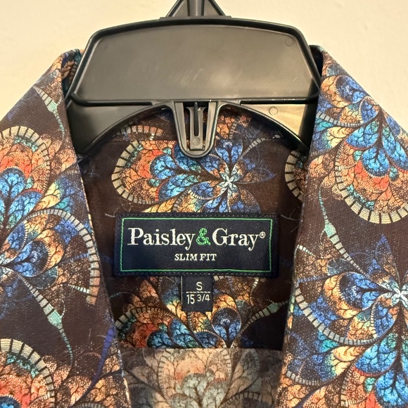 Paisley & Gray Mens Slim Fit Stain Glass Print Button Down Shirt Small - Picture 4 of 10
